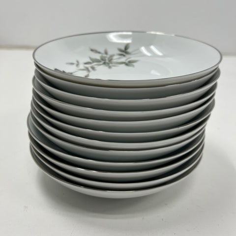 Vintage Noritake Janette 6604 Gray Rose Fruit Dessert Bowls 12pc Set Platinum