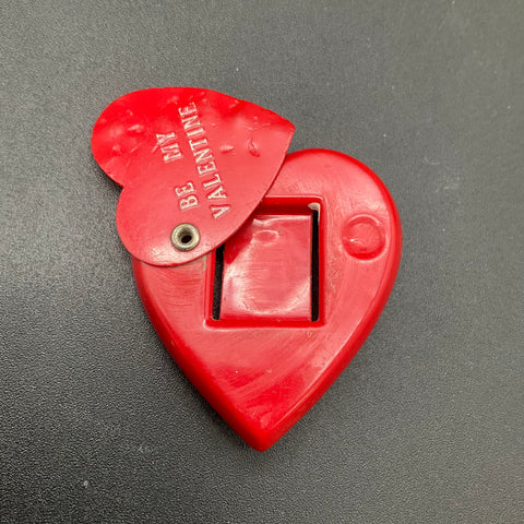 Vintage Red Celluloid Valentine Heart Pin Swivel Photo Locket Brooch