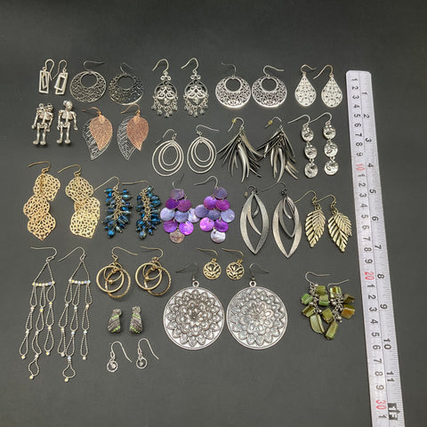 Vintage to Modern Costume Jewelry Lot 22 Pairs Earrings Boho Dangle Hoops