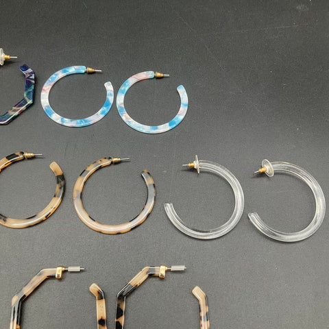 Acrylic Resin Hoop Earrings Lot of 10 Geometric Tortoiseshell Marble Styles