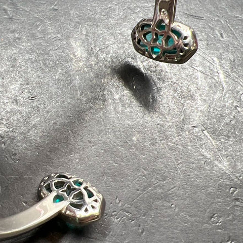 Kendra Scott Signed Silver Tone Teal Faceted Crystal Open Cuff Bracelet 19.87g