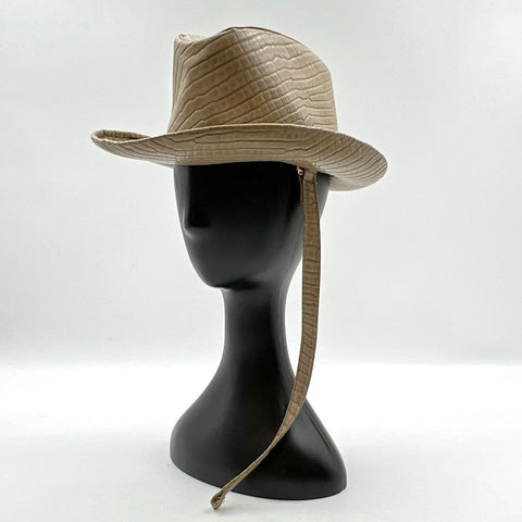 Vintage 50s Emme Faux Alligator Fedora Safari Hat Chin Strap Size M