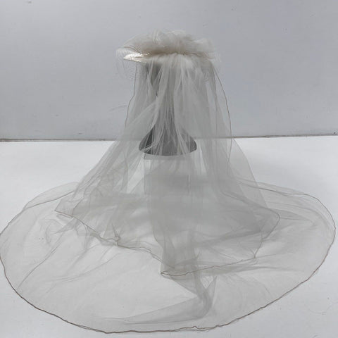 Vintage 90s Beaded Sequin Bridal Wedding Hat with Long Veil Sz One Size