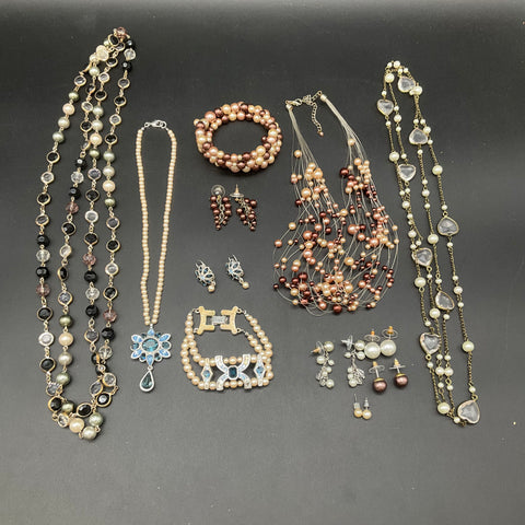 Vintage Faux Pearl Rhinestone Costume Jewelry Lot Necklaces Bracelets 15pc