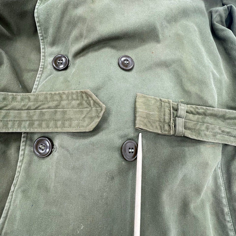 Vintage Military Issue OD Green Trench Coat Men's Sateen Wool Lined Large Long