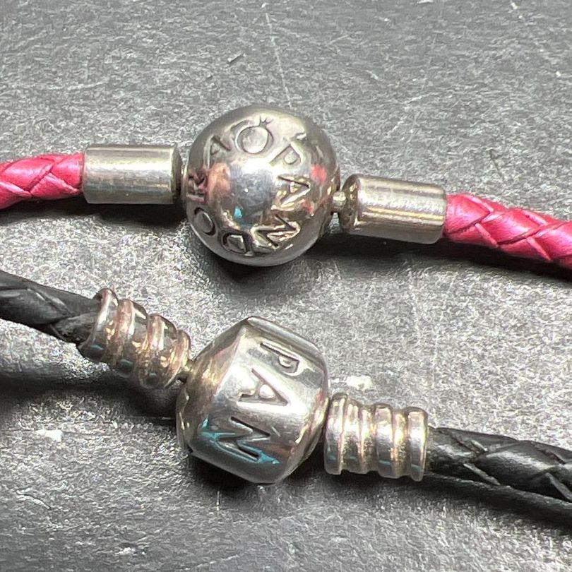 2 Pandora Leather Cord Necklace for Beads Sterling Silver Clasps