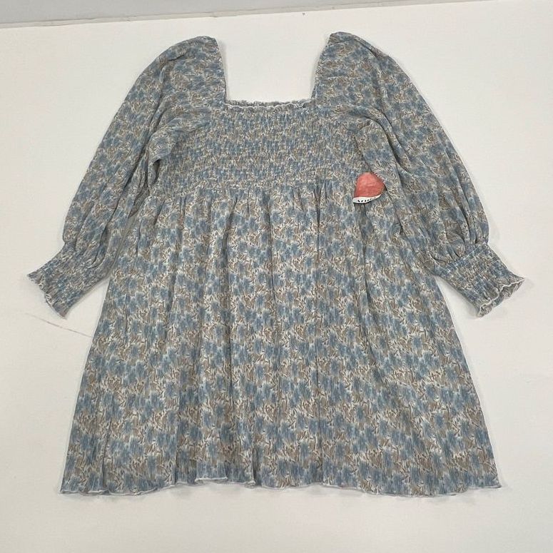 NWT Women's Arula Blue Floral Smocked Bishop Sleeve Mini Dress - Size 3XL