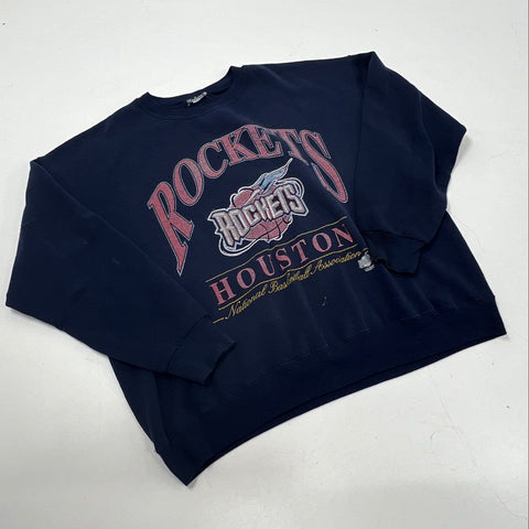 Vintage 90s Houston Rockets NBA Crewneck Sweatshirt Nutmeg Mills Navy Sz XL