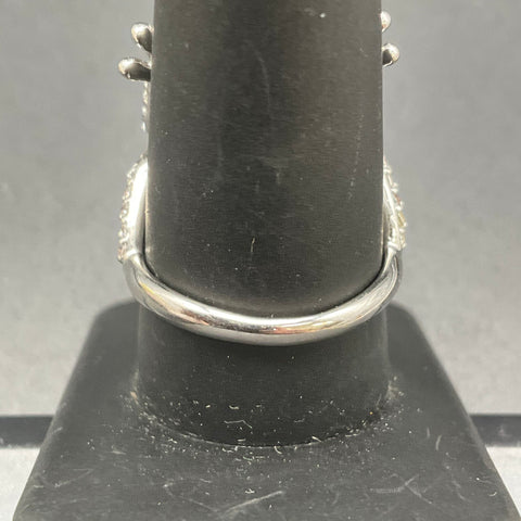 Vintage Silver Tone Crystal Pearl Eye Frog Statement Ring Size 8