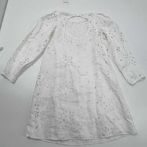 Rebecca Taylor Women's Sarah Dress White Linen Eyelet Puff Sleeve Size 0 NWT