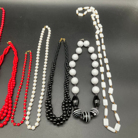 Monet Trifari Napier Vintage Beaded Necklaces Red Black White Jewelry Lot of 10