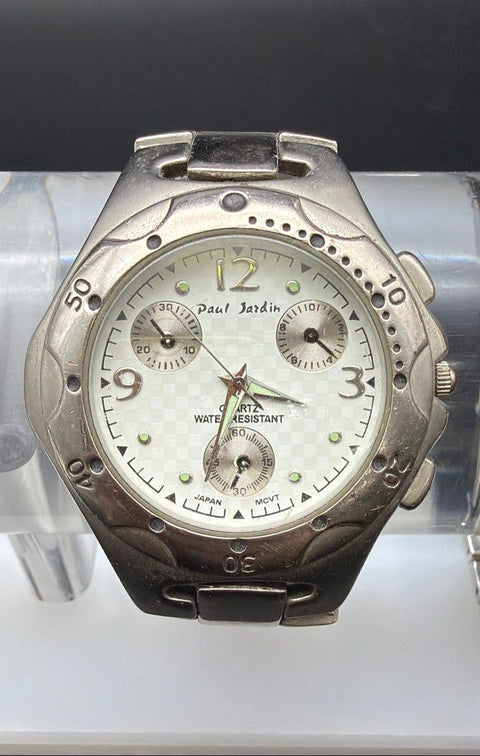 Paul Jardin Watches Lot of 2 Silver Tone Stainless Steel Back Untested As-Is