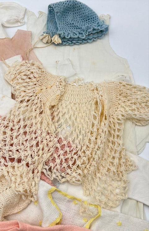Vintage 50s 60s Baby Clothes Lot Crochet Cardigans Bonnets Cotton Gowns 1lb