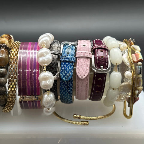Fossil Beaded Leather Bangles Charms Costume Jewelry Lot of 20+ Pieces