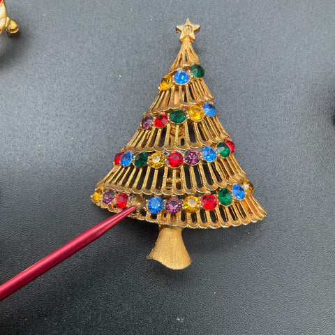 Vintage Christmas Holiday Brooch Pin Lot of 10 Santa Trees Sleigh LCI Signed