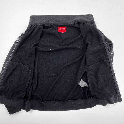 Guess Men's Black Full Zip Track Jacket Logo Tape Sleeves Triangle Logo Sz M