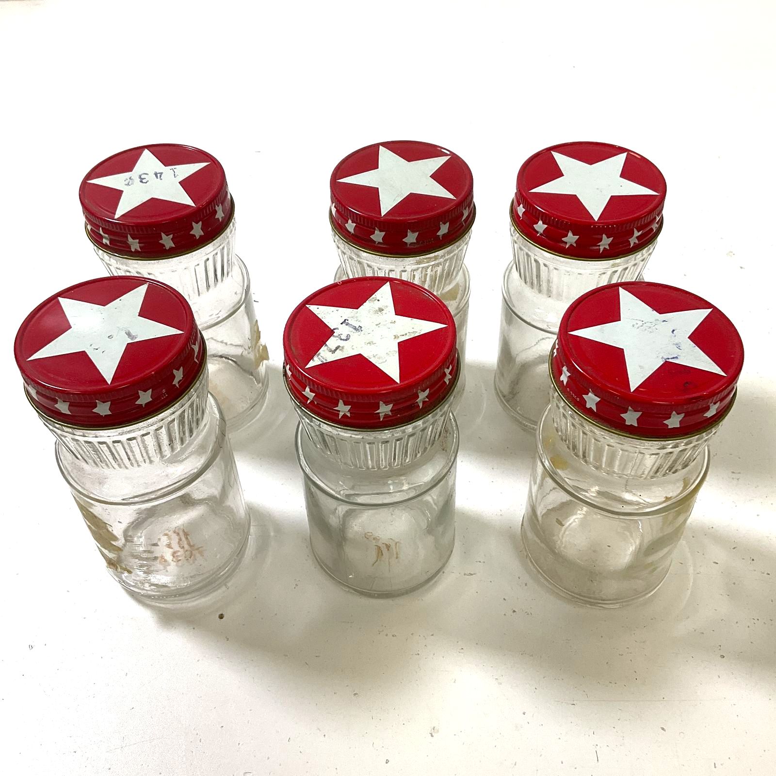 Vintage Maxwell House Instant Coffee 4 Oz Glass Jar Star Tin Lid Lot Of 6