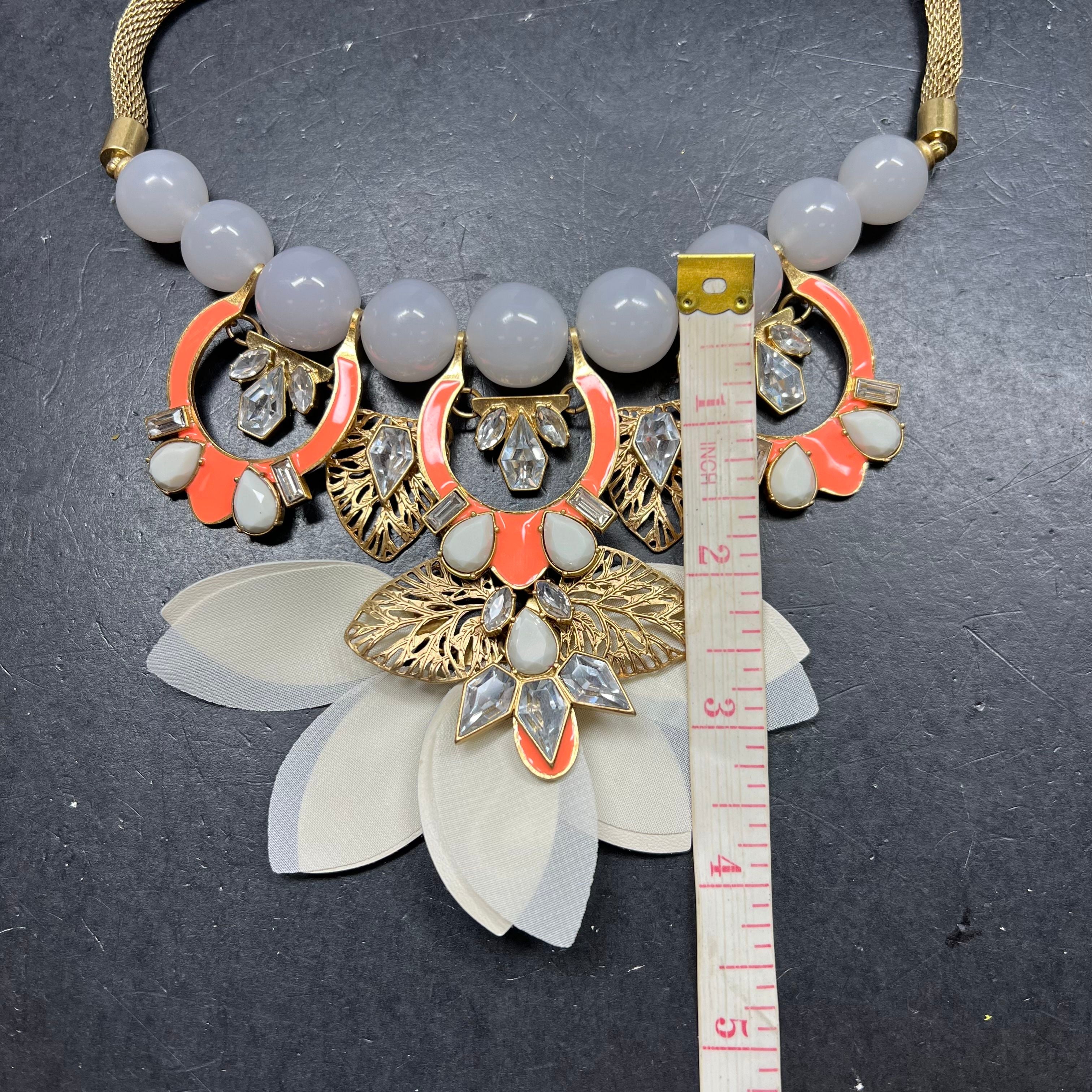 Stella & Dot Statement Necklace Gray Orange Gold Tone