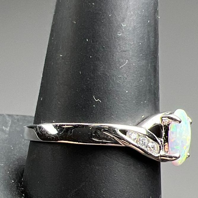 925 Sterling Silver Opal & Rhinestone Ring 2.69g Size 10