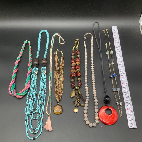 Vintage Boho Statement Beaded Necklace Lot 8 Pc Tiger's Eye Tassel Turquoise