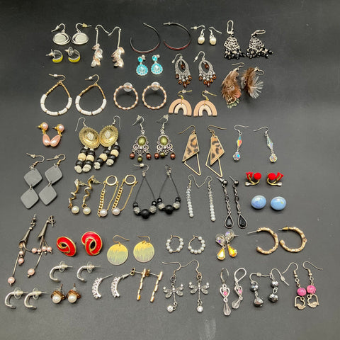 Vintage to Modern Costume Jewelry Lot 35+ Pairs Earrings Hoops Dangles Studs