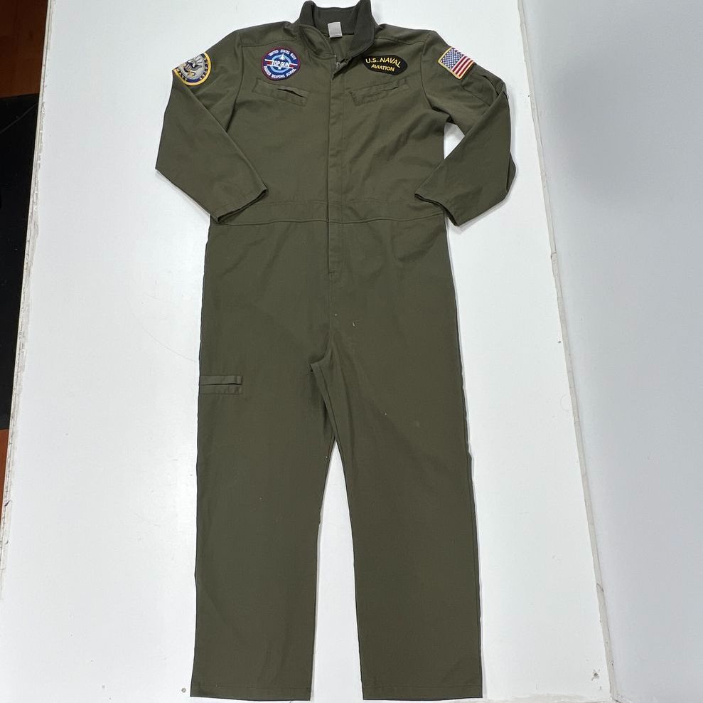 Spirit Green Top Gun Flight Suit Patches Costume Jumpsuit Men's L