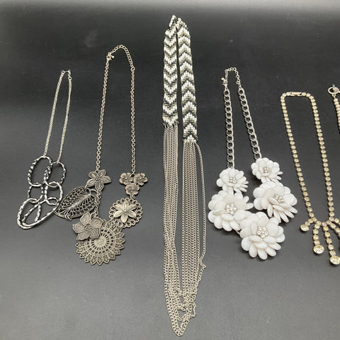Fashion Jewelry Necklace Lot 9 Count Silver Tone Rose Gold Tone Rhinestone