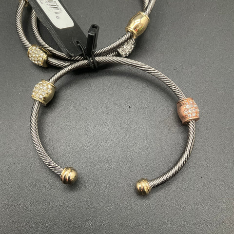 Armani Exchange A/X Twisted Cable Cuff Bracelet Set 2 Piece NWT Crystal Accent