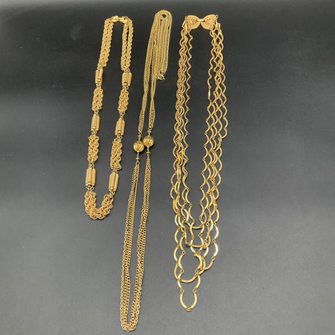 Vintage Gold Tone Costume Jewelry Lot 5 Necklaces Chunky Multi-Strand Statement