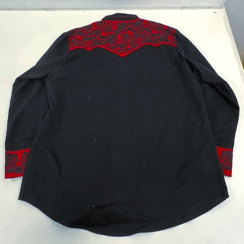 Scully Men's Western Shirt Black Red Floral Tooled Embroidered Snap XXL P-634