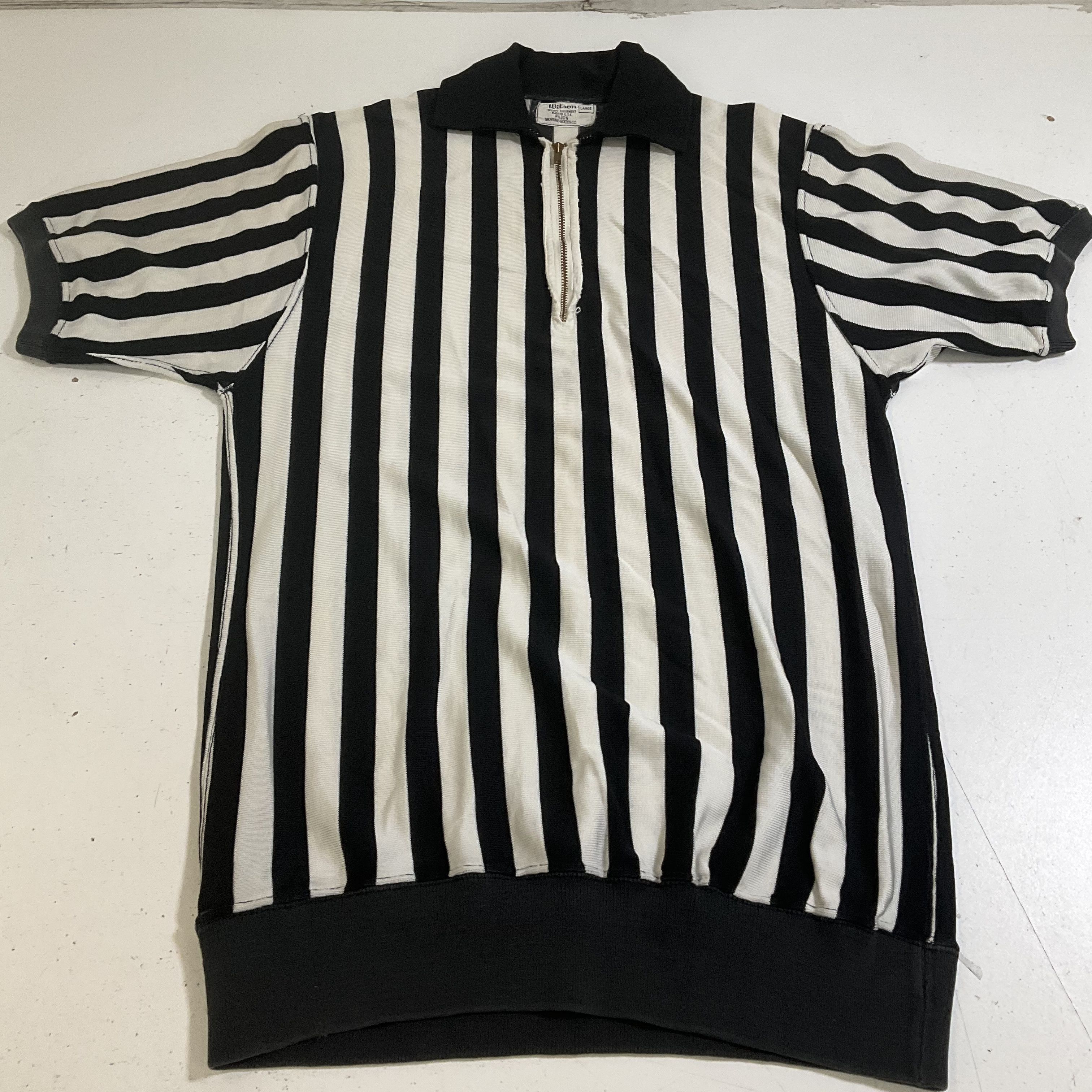 Vintage 70s Wilson Referee Striped Quarter Zip Shirt Made in USA Talon L