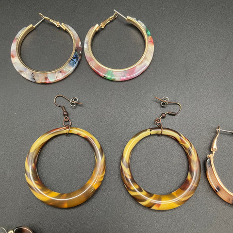 Resin Acetate Hoop and Drop Earrings Jewelry Lot Tortoise Confetti 11 Pc