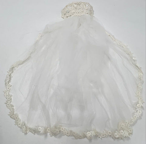 Vintage 80s 90s Wedding Veil with Lace Crown Headpiece and Ring Bearer Pillow