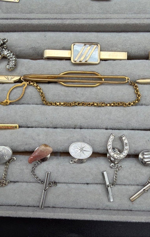 Vintage to Modern Men's Tie Clip & Tack Accessory Lot 30+ Non-Precious Metal