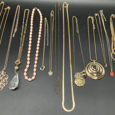Vintage & Modern Costume Jewelry Lot of 15 Necklaces Rhinestone Steampunk