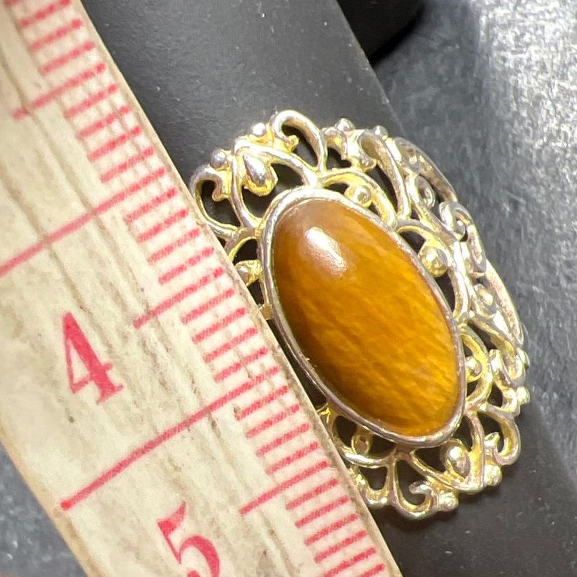 925 Sterling Silver Filigree Tiger's Eye Ring Size 6