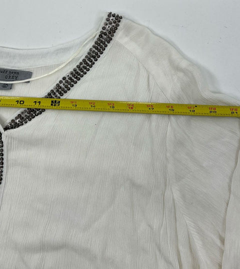 NWT Women's Ruff Hewn GREY White Beaded Long Sleeve Tunic Blouse - Size 3XL