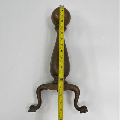 Vintage Brass Fireplace Andiron Replacement Part Single Ball Top Cabriole Leg