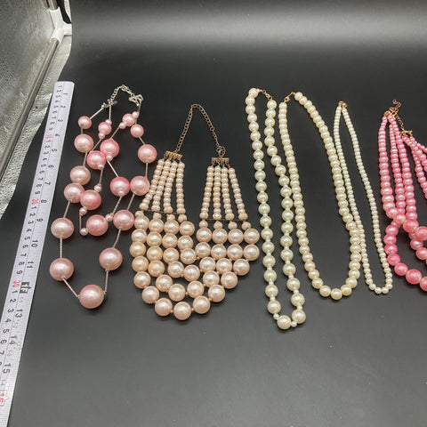 Vintage Faux Pearl Costume Jewelry Lot of 9 Necklaces Multi-Strand White Pink
