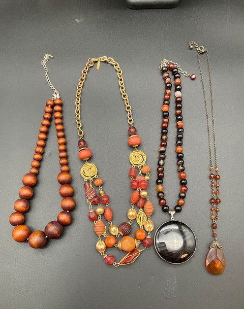 Laura Ashley Costume Jewelry Lot of 12 Earth Tone Chunky Bohemian Necklaces