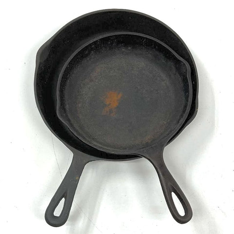 Lodge 10.25" & Unmarked 8" Cast Iron Skillet Pan Lot 2 Piece Set