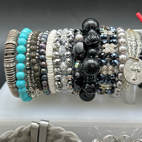 Vintage to Modern Mixed Costume Jewelry Lot of 40 Bracelets Bangles Beaded
