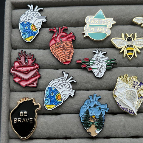 Enamel Lapel Pin Lot of 17 Anatomical Heart Bee Nature My Melody Style Pins