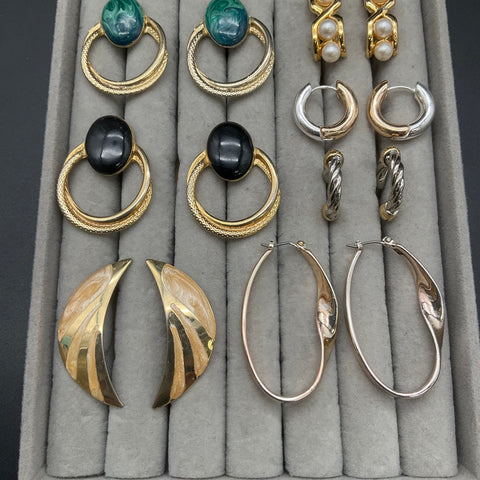 Vintage Costume Jewelry Lot of 9 Pairs Earrings Hoops Studs Enamel Faux Pearl