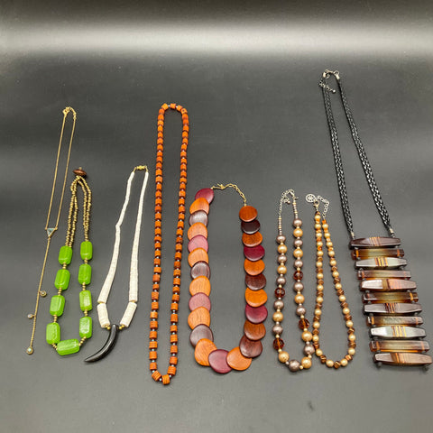 Boho Tribal Eclectic Jewelry Lot 8 Necklaces Wood Shell Beaded Natural Materials