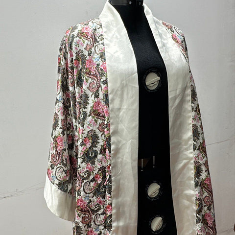 Vintage 90s Victoria's Secret Women's Robe Cream Paisley Floral Satin Sz OS