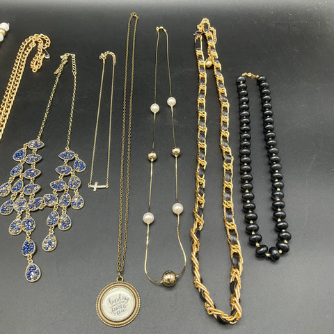 Vintage Style Costume Jewelry Lot 9 Necklaces Heart Cross Locket Bib Statement