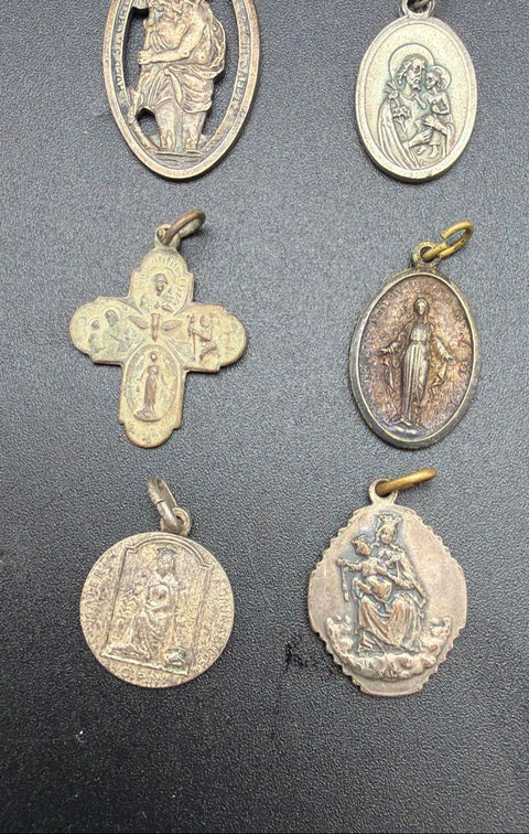 Vintage Antique Catholic Religious Medals Jewelry Lot 12pc Crosses Necklaces