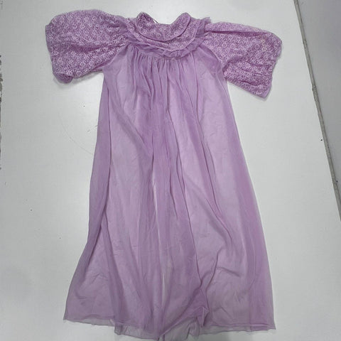 Vintage 70s Lavender Lace Nylon Peignoir Robe ILGWU Made in USA Sz M