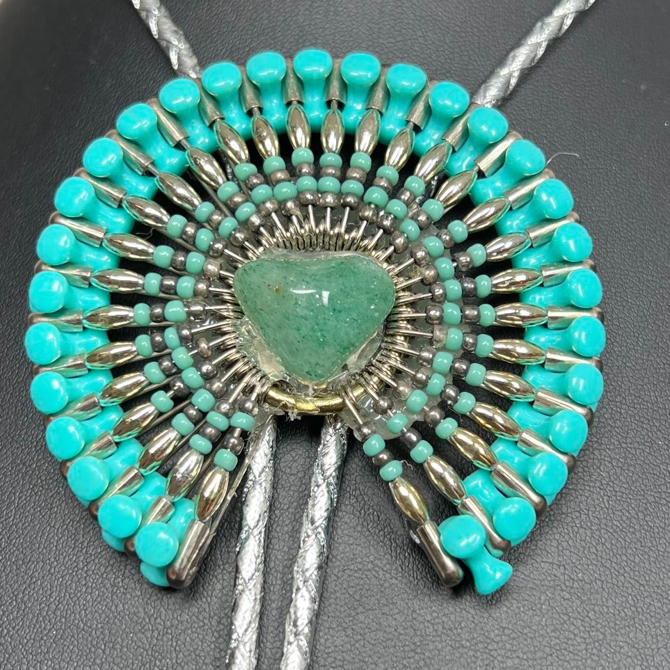 2 Ornate Safety Pin Beaded art Bolo Ties
